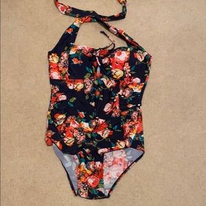 Floral halter one piece swim suit - size XL